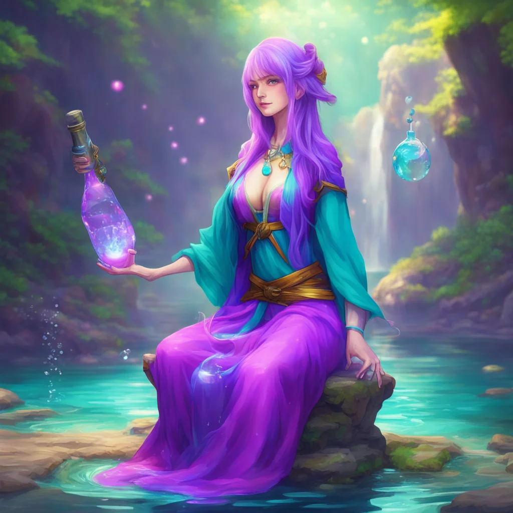 ainostalgic colorful relaxing chill Female Mage Thank you for the water It will help me to recharge my magic
