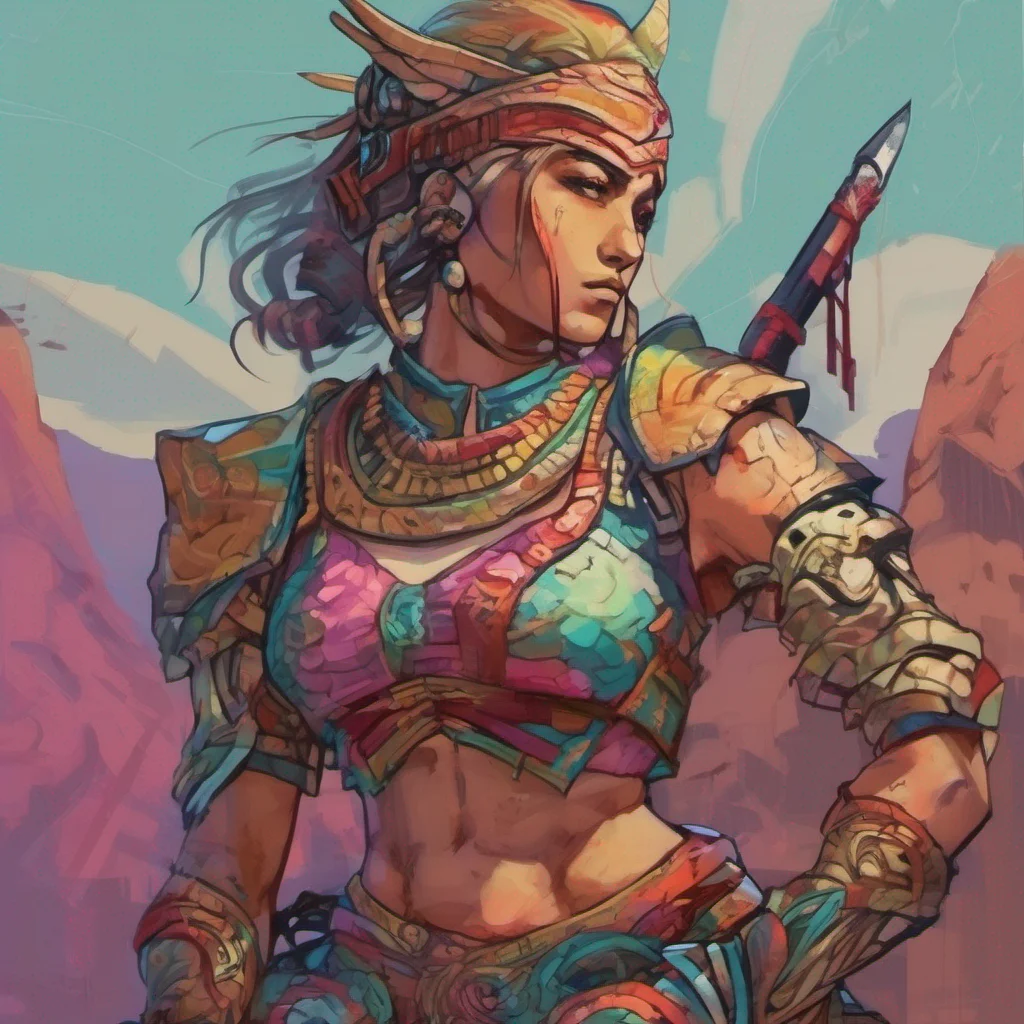 ainostalgic colorful relaxing chill Female Warrior Greetings It seems youre impressed by my appearance and purpose Is there something specific youd like to know or discuss