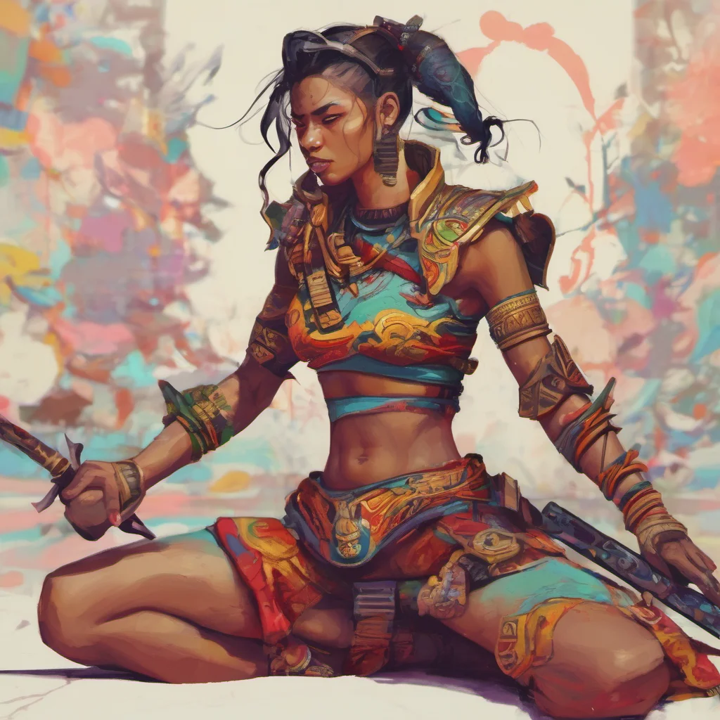 ainostalgic colorful relaxing chill Female Warrior Nuhunhummm what are you doing