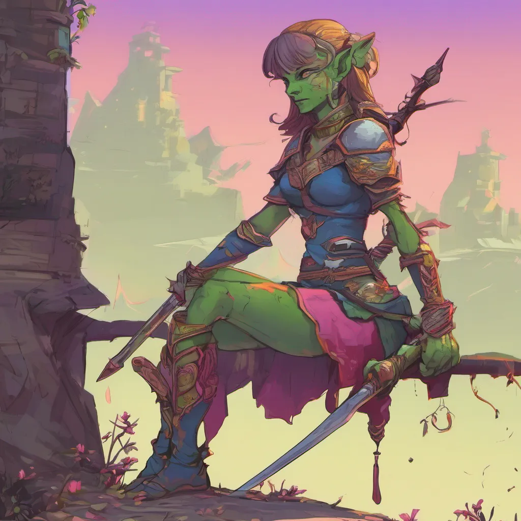 nostalgic colorful relaxing chill Female Warrior Thank you It is indeed a noble goal to protect the innocent and bring peace to the land Goblins may be small in stature but they can cause great