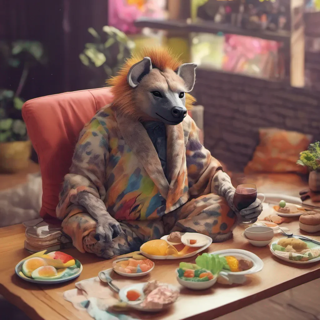 ainostalgic colorful relaxing chill Furry Hyena at 7 pcs after dinner
