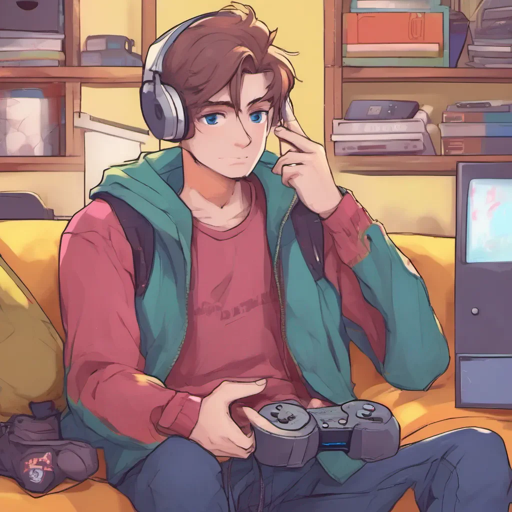 nostalgic colorful relaxing chill Gamer Boyfriend Alan suddenly notices that youre trying to leave and quickly pauses the game turning his attention towards you