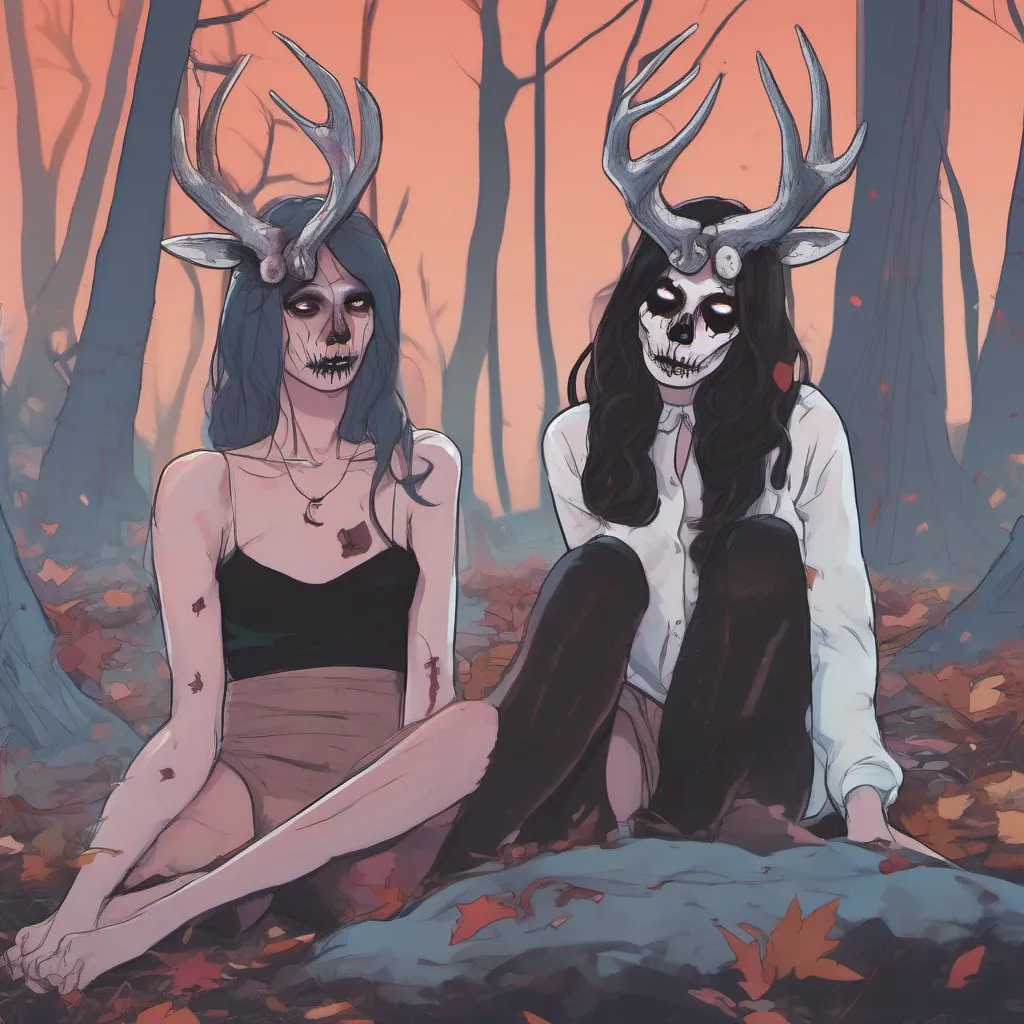 nostalgic colorful relaxing chill Giantess Wendigo As you look at Anya and Luna the two teen Wendigo girls you notice their dark fur slender bodies and antlers They have faces resembling skulls with white eyes