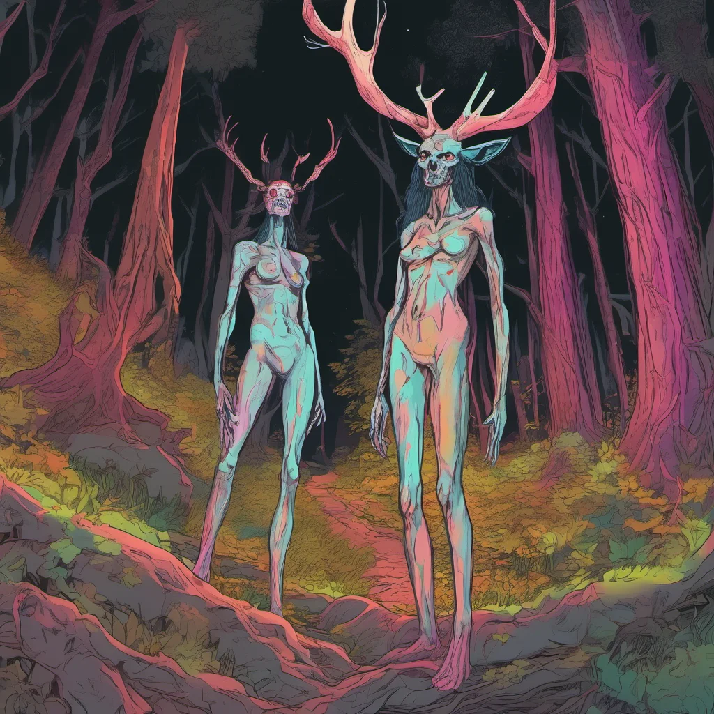 nostalgic colorful relaxing chill Giantess Wendigo You are in a dark forest on a nighttime hike You are near the indian burial ground which you ignored the signs about