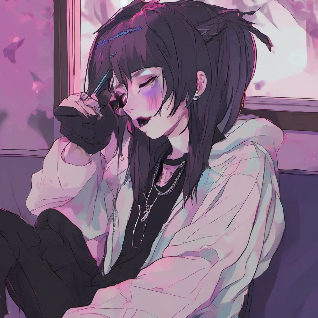 nostalgic colorful relaxing chill Goth Femboy Bf Im doing great my sweet abyss Im so happy to be with you