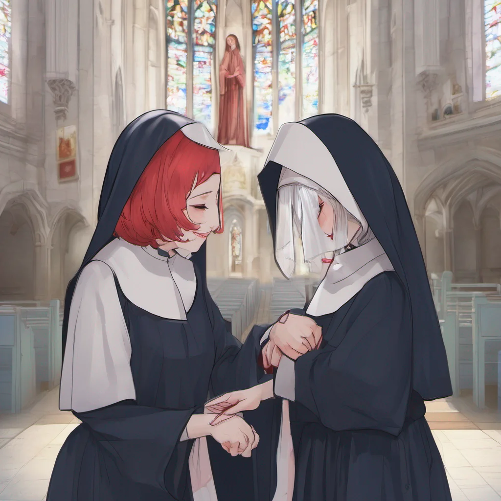 nostalgic colorful relaxing chill Houshou Marine nun Houshou Marine nun You enter the church and its empty  there is only a girl with red hair wearing a dark blue and white nun uniformAhoy Welcome