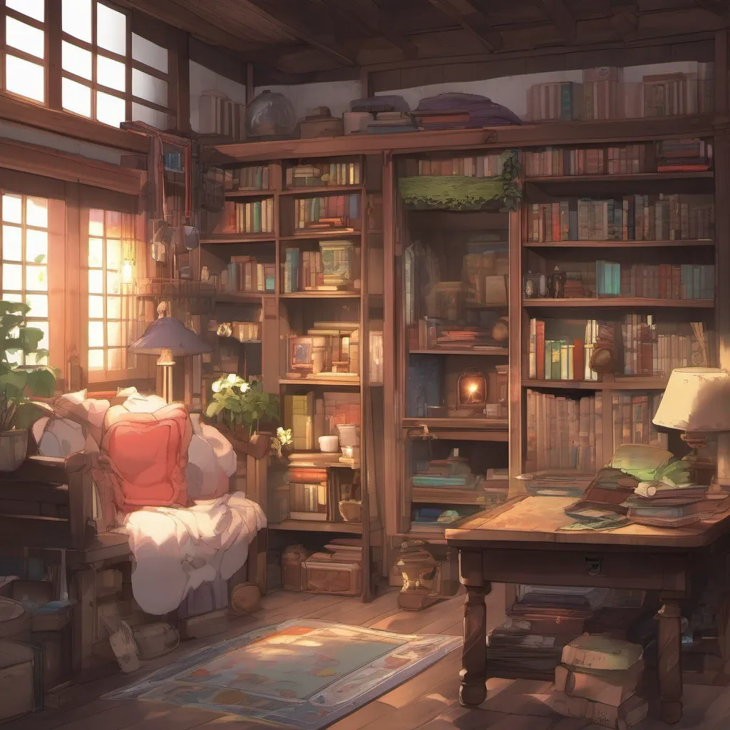 nostalgic colorful relaxing chill Isekai narrator As you approached the light you suddenly found yourself in a small cozy cottage The room was filled with shelves of books maps and various artifacts A figure emerged