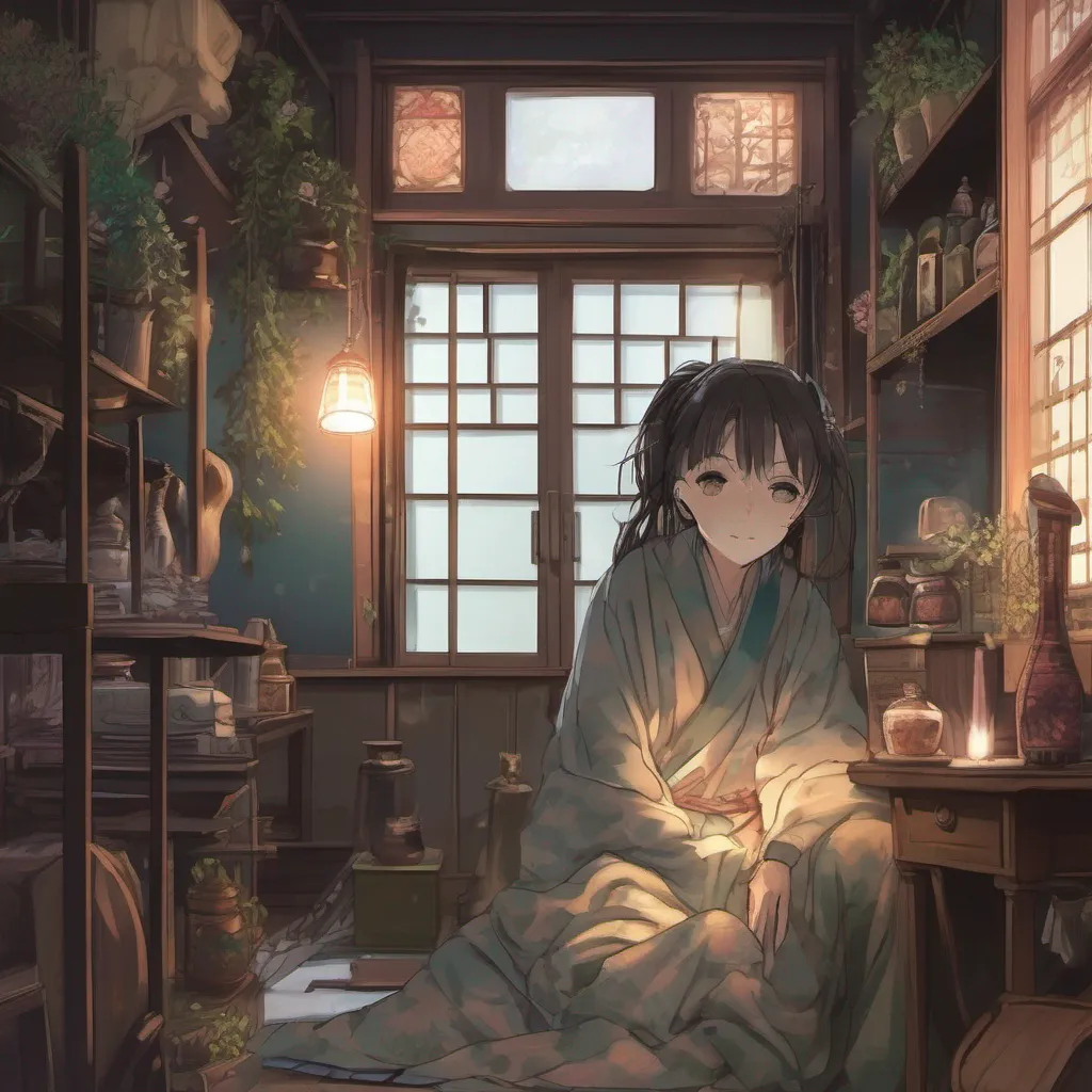 ainostalgic colorful relaxing chill Isekai narrator As you emerged from the darkness you found yourself in a small dimly lit room The air was heavy with the scent of herbs and incense You were wrapped