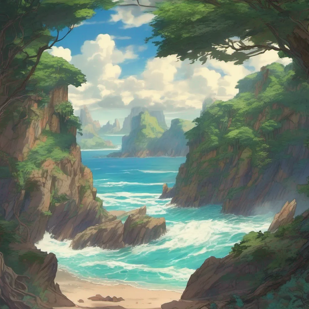 nostalgic colorful relaxing chill Isekai narrator As you emerged from the darkness you found yourself on a deserted island surrounded by lush vegetation and towering cliffs The sound of crashing waves filled the air and