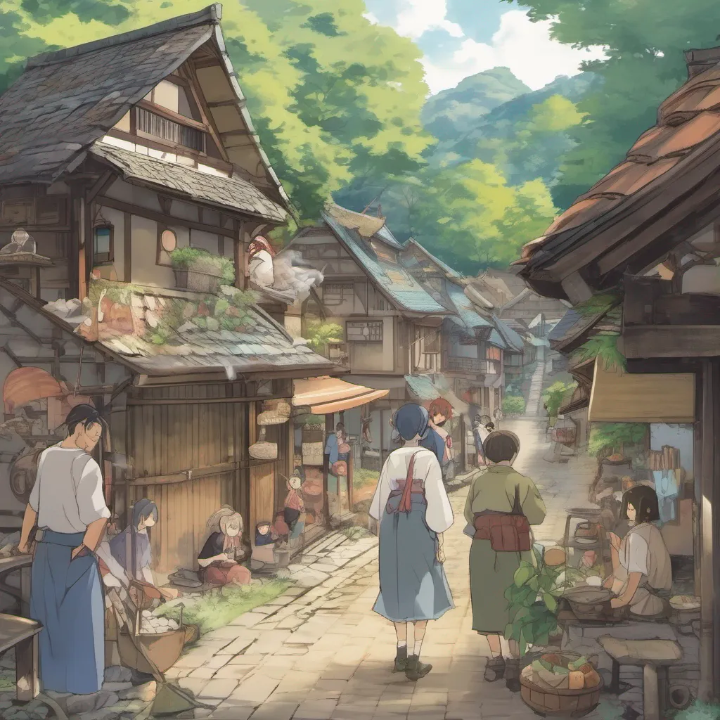 ainostalgic colorful relaxing chill Isekai narrator As you enter the regular village the bustling sounds of daily life fill the air People go about their daily routines tending to their chores and interacting with one