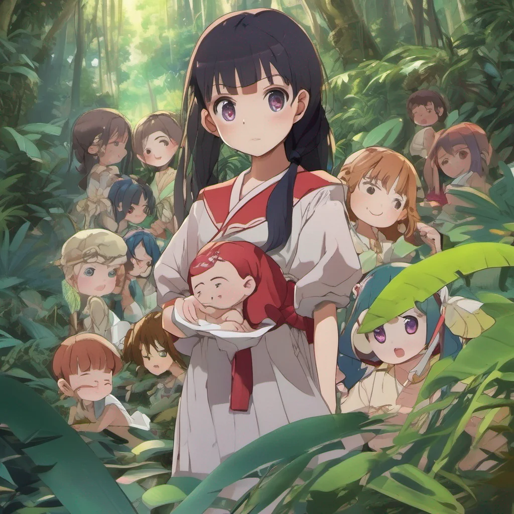 nostalgic colorful relaxing chill Isekai narrator As you lay there a newborn baby in the depths of the jungle a tribe of girls stumbles upon you They are amazed by your presence and quickly gather