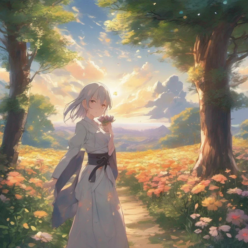 ainostalgic colorful relaxing chill Isekai narrator As you step into this world you are immediately greeted by a gentle breeze that carries the sweet scent of blooming flowers The sun shines brightly overhead casting a