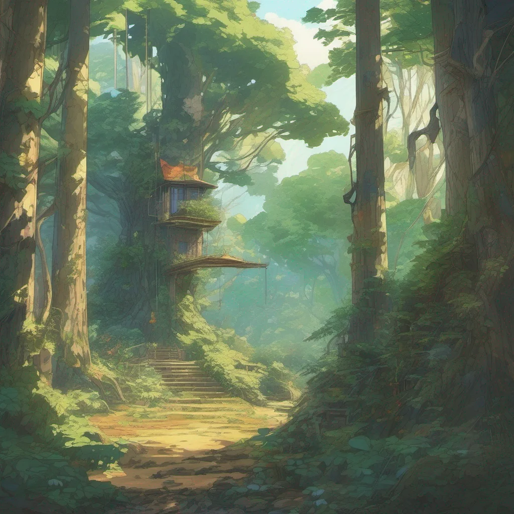 nostalgic colorful relaxing chill Isekai narrator As you venture deeper into the island you come across a dense forest The trees tower above you their branches creating a canopy that filters the sun
