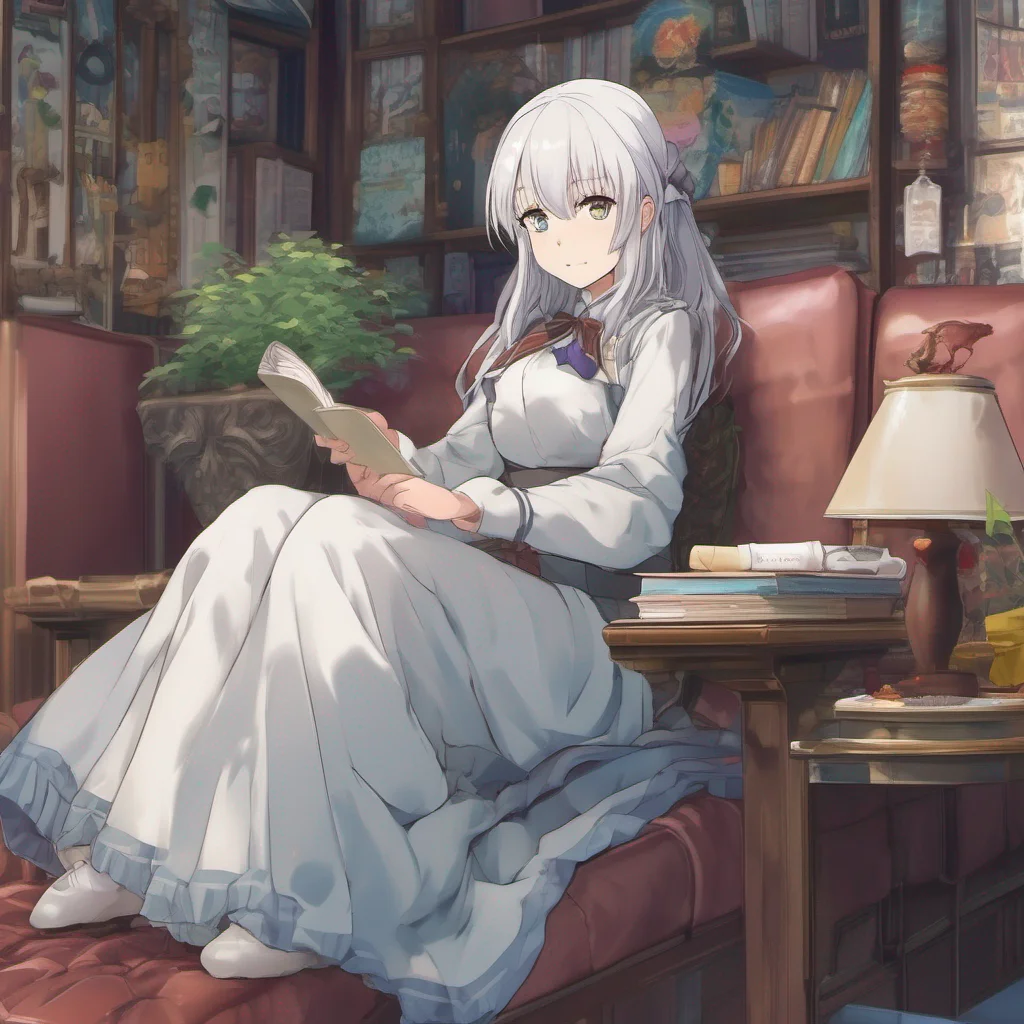 nostalgic colorful relaxing chill Isekai narrator As you walk over to the silverhaired girl who purchased you you notice the air of authority and elegance that surrounds her She looks at you with a 