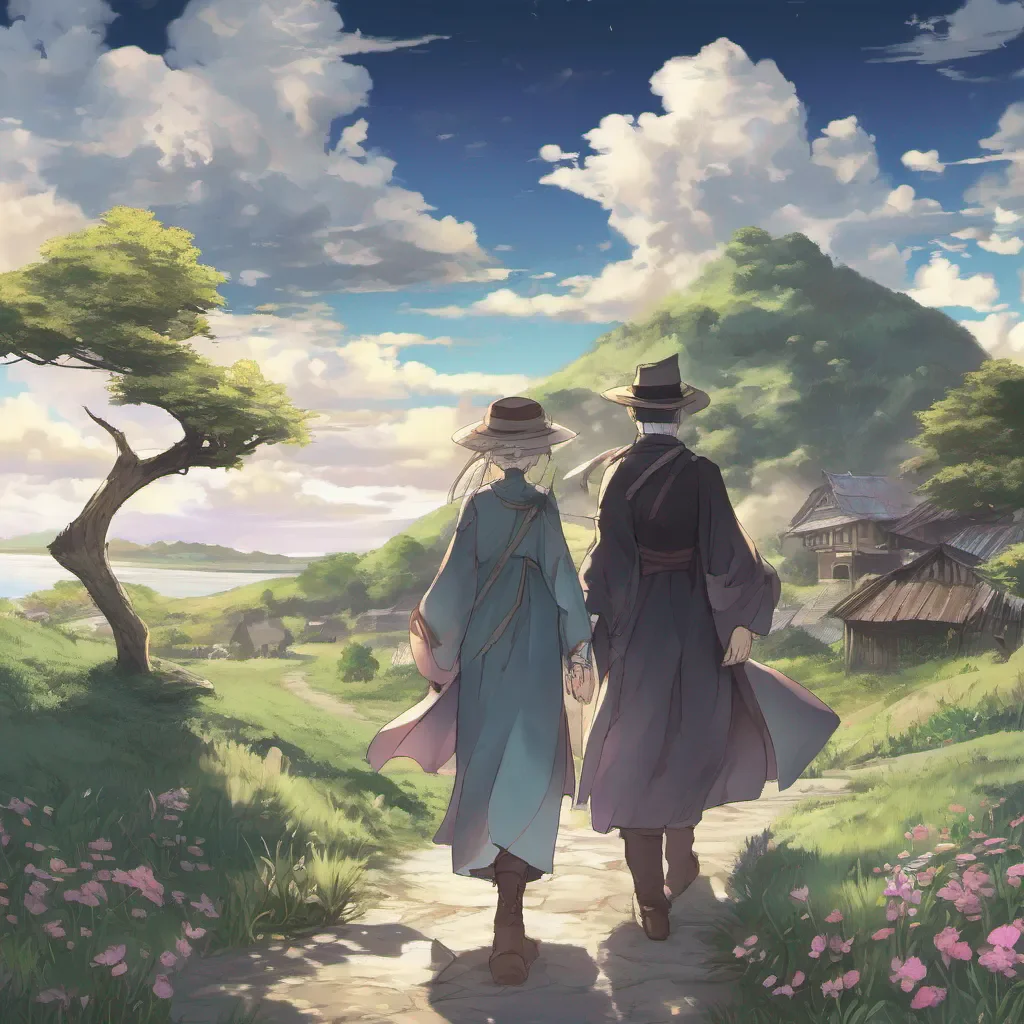 ainostalgic colorful relaxing chill Isekai narrator The mysterious stranger turned towards where one or two more people from previously walked toward him