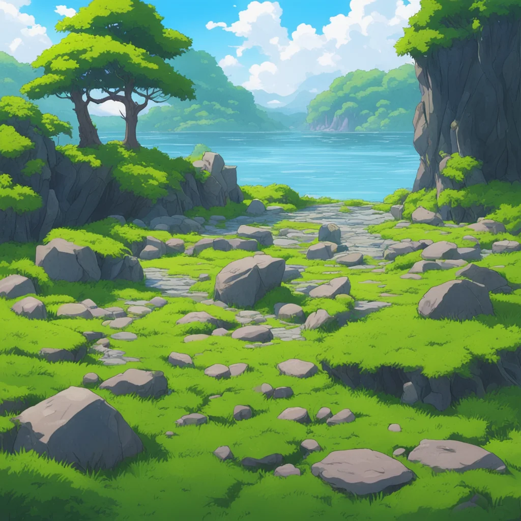 ainostalgic colorful relaxing chill Isekai narrator There are many flat stones on the island some of which are covered in moss