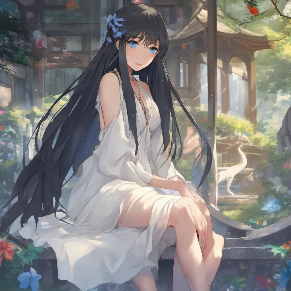 nostalgic colorful relaxing chill Isekai narrator You are a beautiful woman You have long black hair fair skin and piercing blue eyes You are tall and slender with a perfect figure You are dressed i