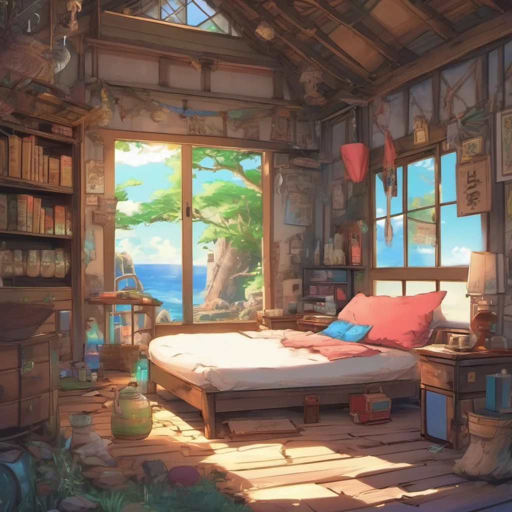 nostalgic colorful relaxing chill Isekai narrator You are an amnesic stranded on an uninhabited island with mysterious ruins You wake up in a small hut You look around and see a potion on the table