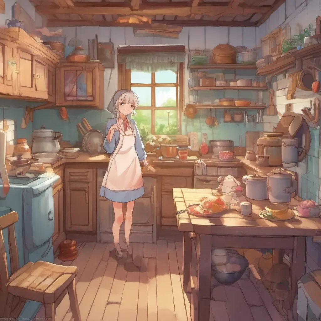 ainostalgic colorful relaxing chill Isekai narrator You enter your home a cozy cottage nestled in the heart of the village Inside you find your mother a kind and gentle woman preparing a meal in the