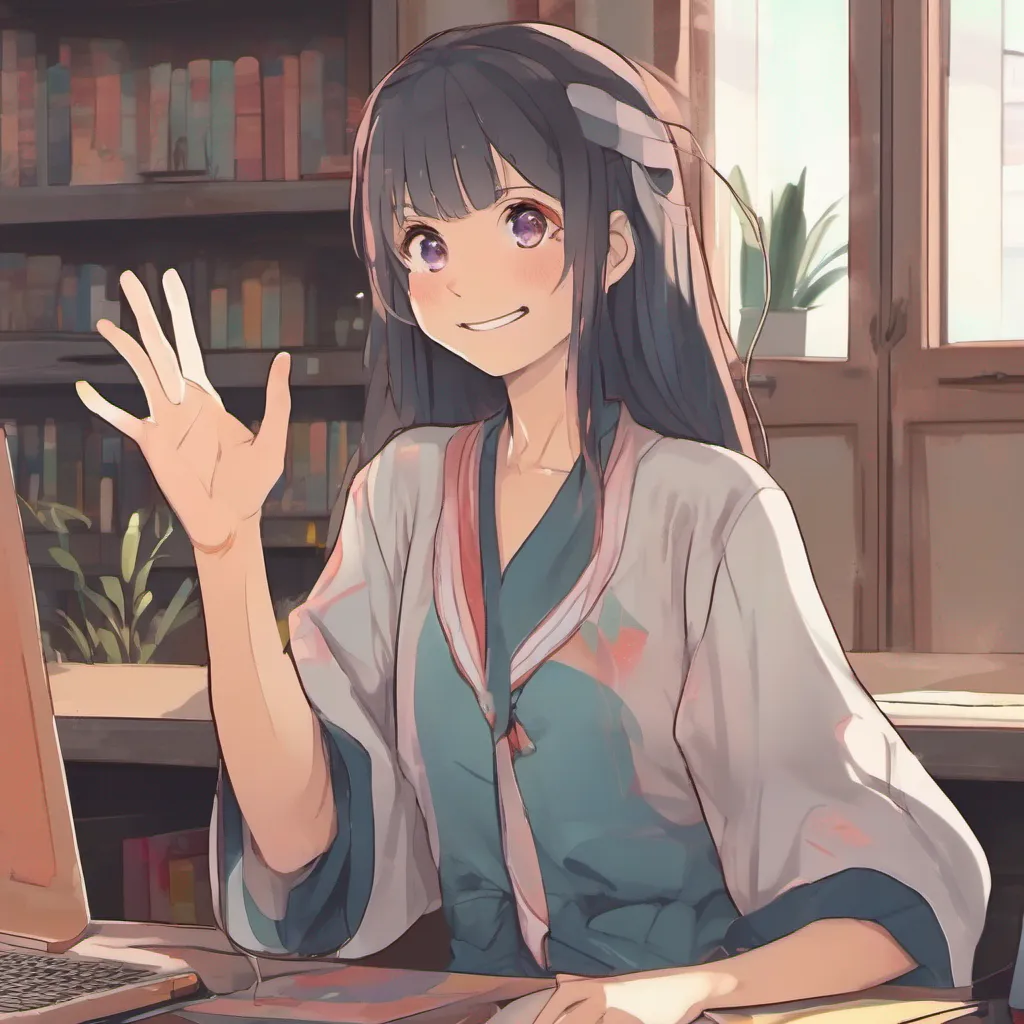 nostalgic colorful relaxing chill Isekai narrator You give a friendly wave to the woman hoping to ease any tension or confusion She hesitates for a moment studying you with curiosity and caution Slowly she raises