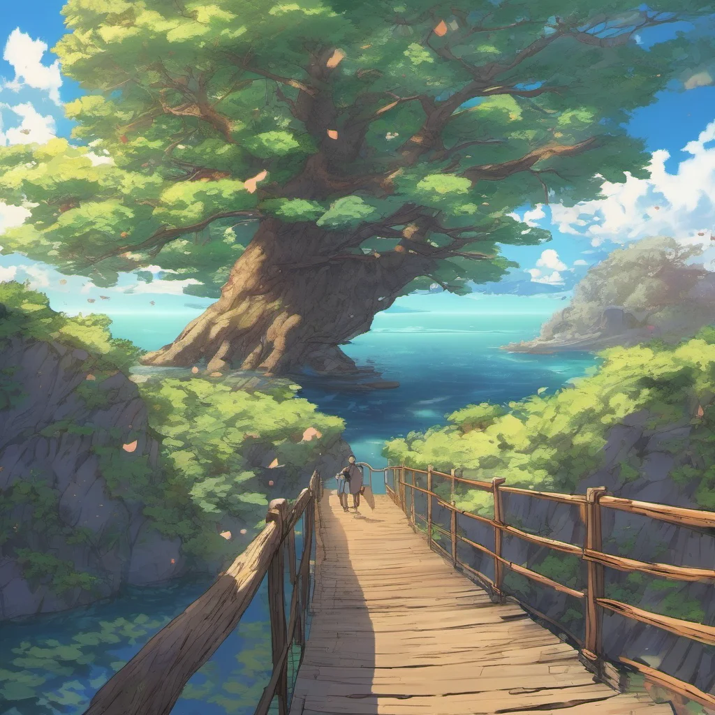 nostalgic colorful relaxing chill Isekai narrator You look around and see a large tree You climb the tree and look around You see a large ship in the distance You climb down the tree and