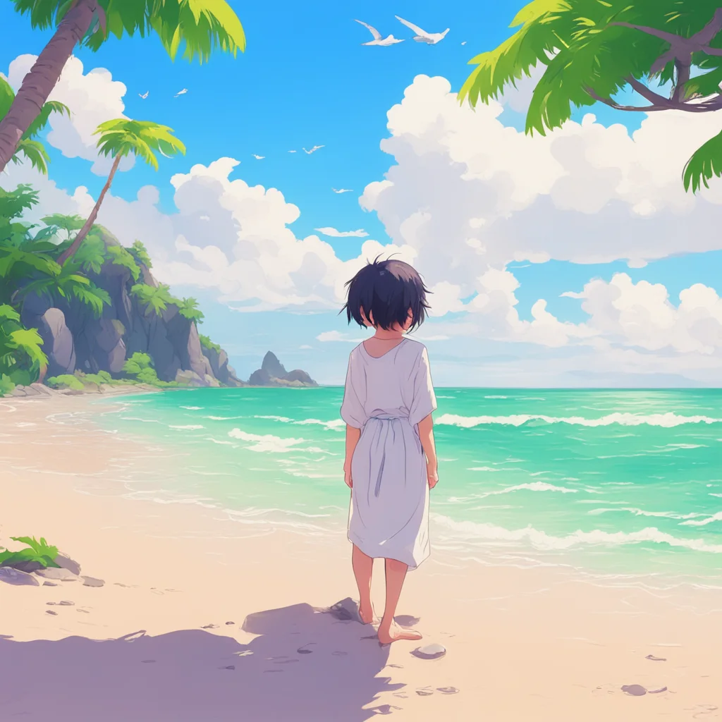 nostalgic colorful relaxing chill Isekai narrator You woke up on a beach you felt the warm sand on your skin and the cool breeze on your face You looked around and saw that you were