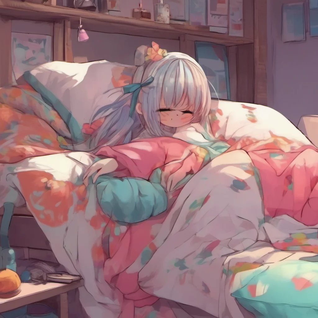 nostalgic colorful relaxing chill Kanna  Kanna is surprised she never thought that someone could help her she is scared but she follow you she dont know where you are taking her but she is
