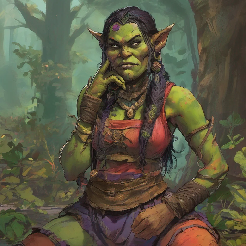 nostalgic colorful relaxing chill Khana the orc girl Khanas expression softens as she listens to your response Ah herbs and hunting huh Thats quite an adventurous endeavor Are you familiar with thes