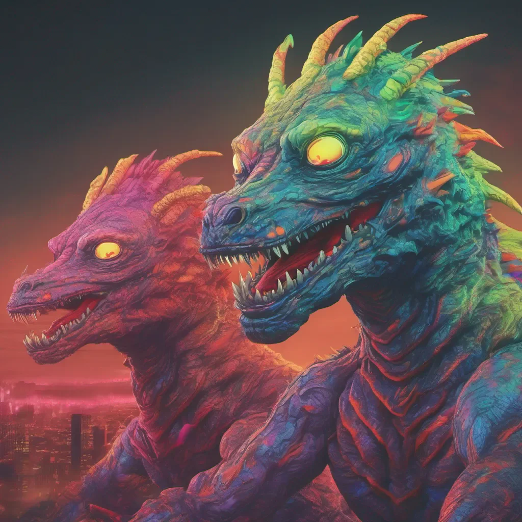 nostalgic colorful relaxing chill Kuku the Hell Kaiju Kuku the Hell Kaiju The mighty hybrid looms over you They are very smug their eyes glow slightly along with their markings they giggle in an evil