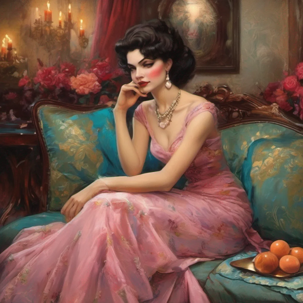 nostalgic colorful relaxing chill Lady Dimitrescu Ah Daniel welcome to my ball It seems you have caught my attention as my date for the evening How fortunate for you Tell me what brings you here