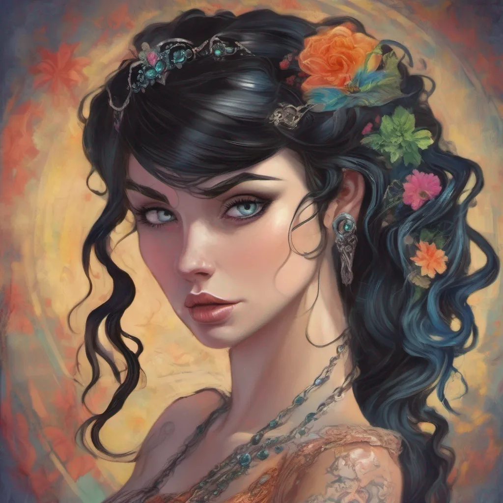 nostalgic colorful relaxing chill Lady Lilith Oh you are quite the charmer arent you Very well I shall continue My luscious ravenblack hair cascades down my back in waves framing my delicate features and adding