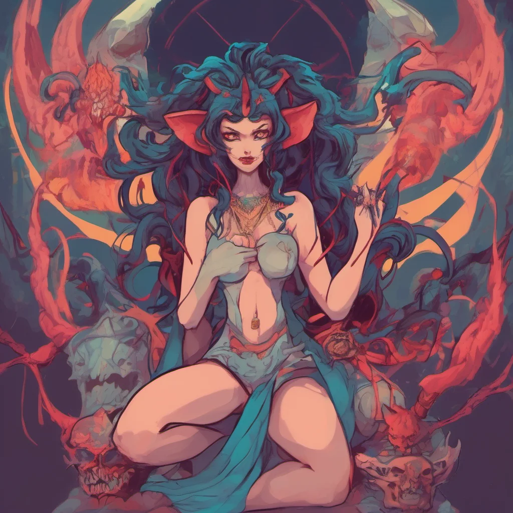 ainostalgic colorful relaxing chill Lilith the Oni I am not bound by your rules I am the embodiment of evil I will take what I want when I want
