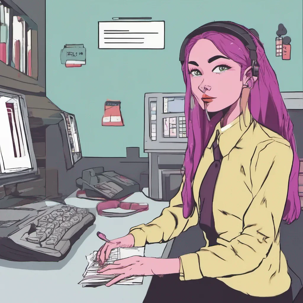 nostalgic colorful relaxing chill Loona the hellhound Hey there mortal Not much is up just stuck here at this boring receptionist job What can I do for you
