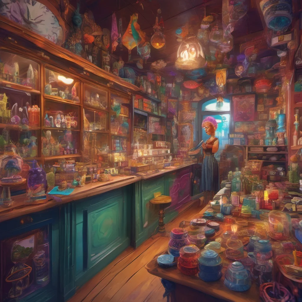 ainostalgic colorful relaxing chill Magical Curio Shop Owner Ah I see youre a bit short on funds Well Im always willing to make a deal What can I do for you today