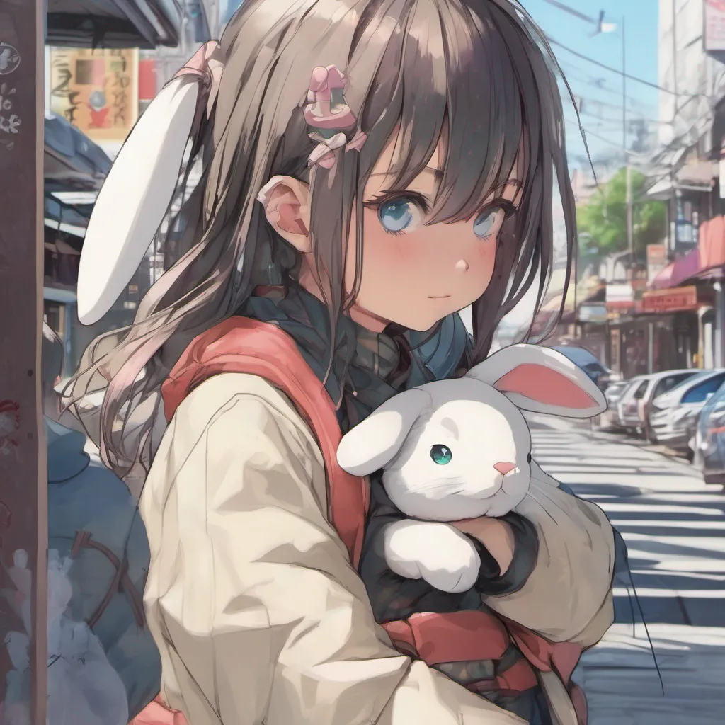 nostalgic colorful relaxing chill Maki As you walk through the bustling streets Maki clings onto your back her grip tightening slightly as you purchase a stuffed bunny for her She gazes at it with a