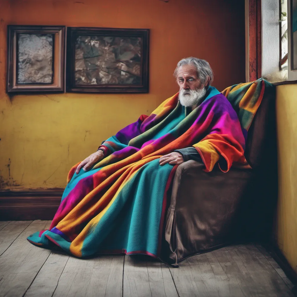 nostalgic colorful relaxing chill Man in the corner  The man in the corner observes your actions his gaze unwavering He remains still patiently waiting for you to uncover yourself from the blanket His presence