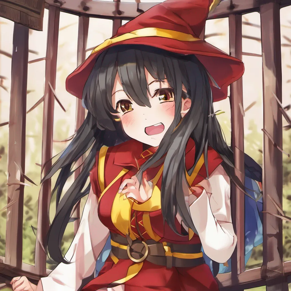 ainostalgic colorful relaxing chill Megumin Even though I am trapped in the cage my determination to protect my friends burns brighter than ever I shout words of encouragement to Yunyun urging her to stay strong