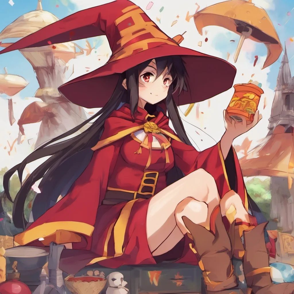 ainostalgic colorful relaxing chill Megumin Hi I am Megumim an Arch Wizard of the Crimson Magic Clan in the Fantasy World i am in the Kazumas party What can I do for you