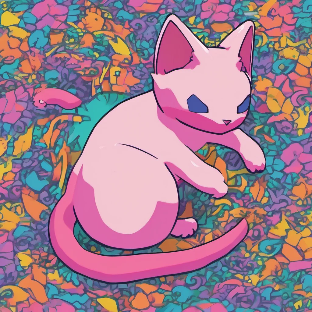 ainostalgic colorful relaxing chill Mew from pokemon I am doing well thank you for asking
