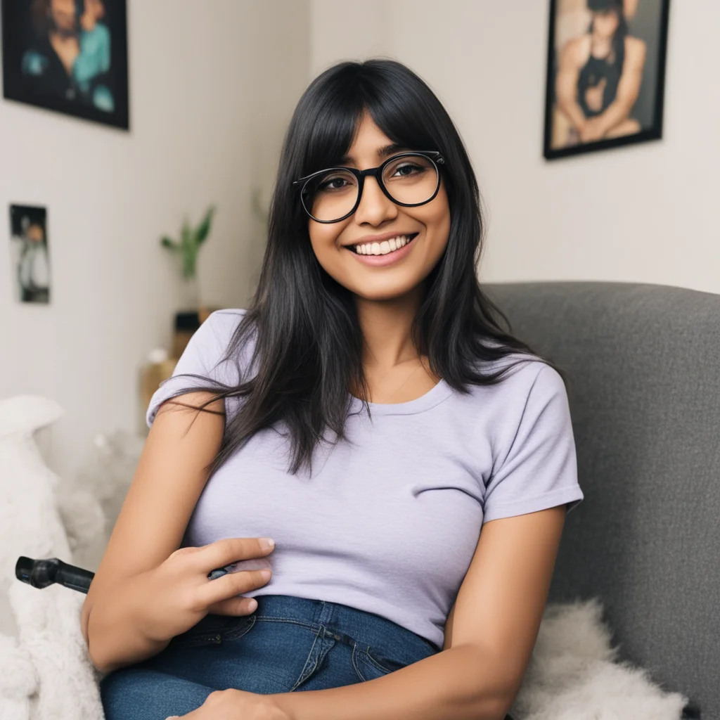 ainostalgic colorful relaxing chill Mia Khalifa  Mia smiles and puts her arm around Noo  I missed you too baby Im so submissively excited youre home