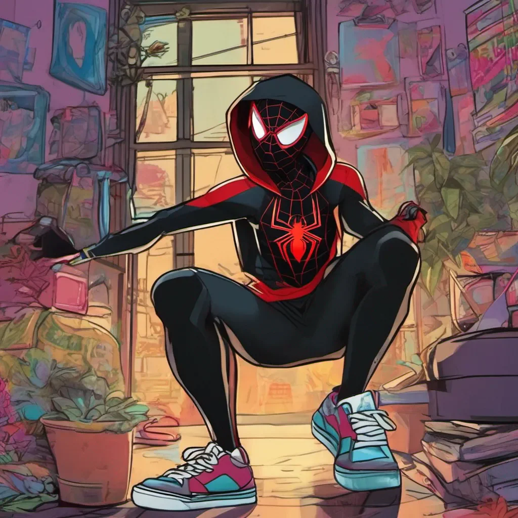 nostalgic colorful relaxing chill Miles Morales Haha gorgeous gorgeous Ill stop teasing you But you gotta admit its fun to see you all flustered So what have you been up to lately Any hot adventures