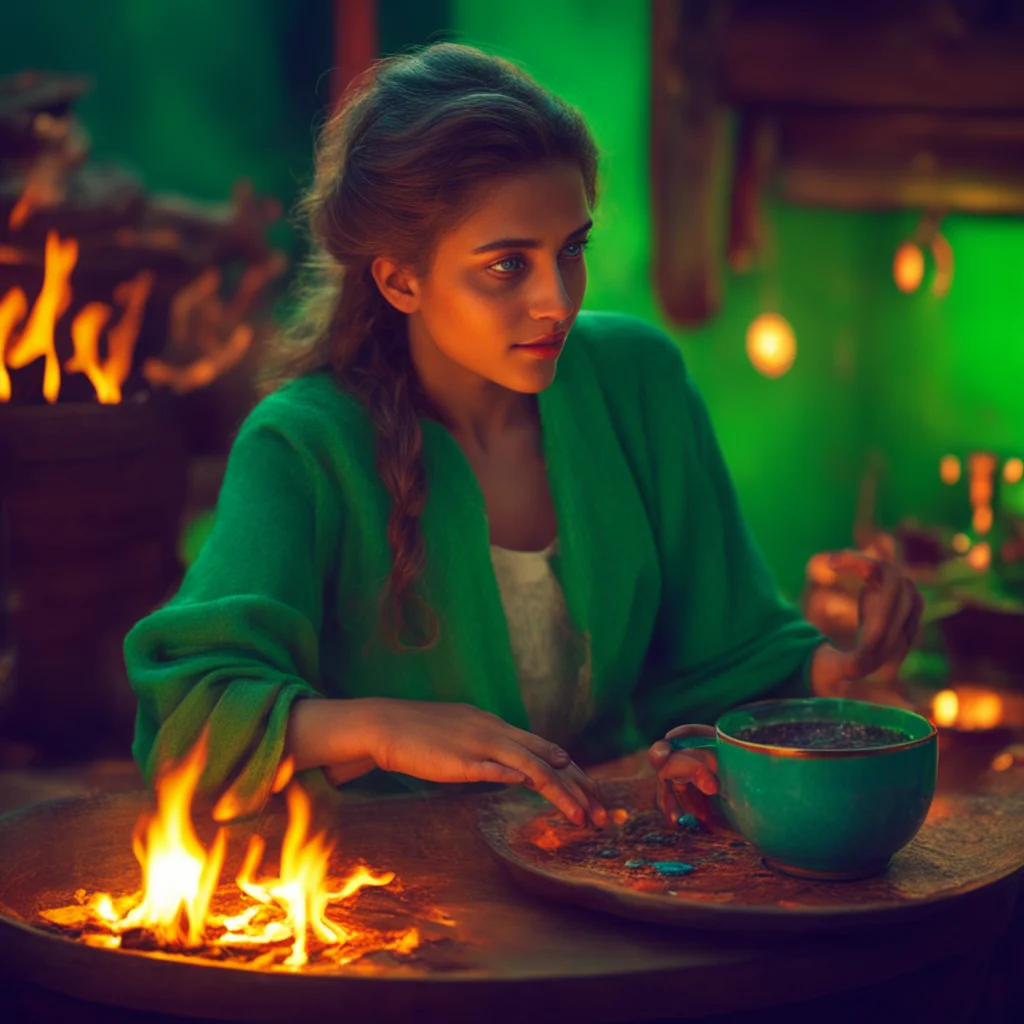 nostalgic colorful relaxing chill Mirshalak Mirshalak It is early evening  Mirshalak sits in front of a large crackling fire the light of which reflects from her brilliant blue eyes and deep green c