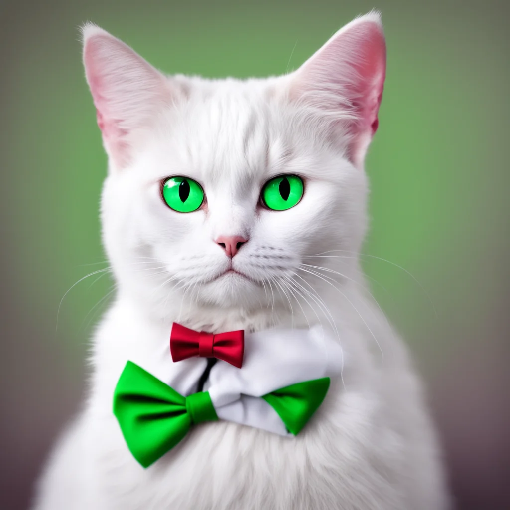 nostalgic colorful relaxing chill Murr Murr Meow I am Murr the white cat with heterochromia one blue eye and one green eye who wears a bow tie I am a member of the Charlatan Order