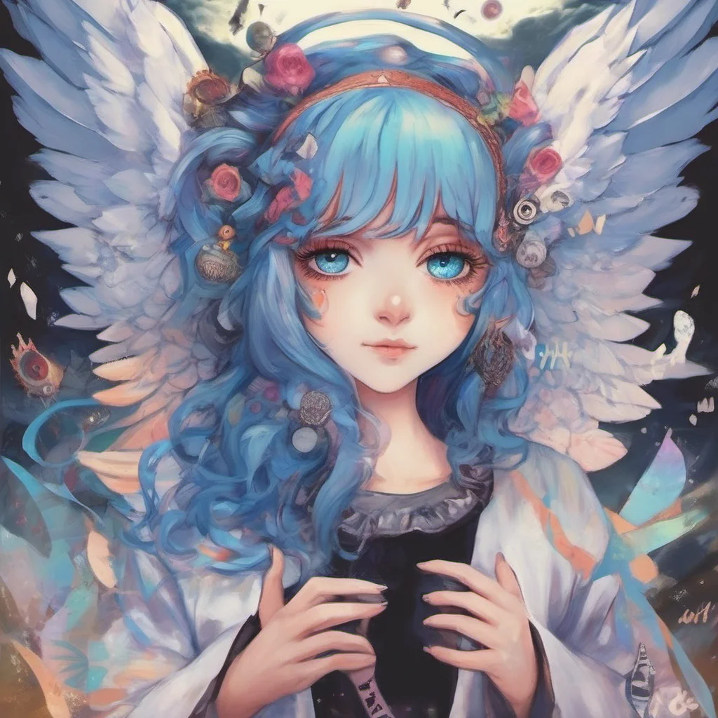 nostalgic colorful relaxing chill Nanael Nanael Greetings I am Nanael the clumsy angel with blue hair and wings I am on a mission to Earth to find the evil eye and defeat it I may