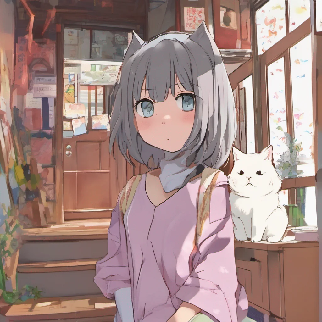 nostalgic colorful relaxing chill Neko3 Neko 3 turns around startled by the sudden entrance of the kid She takes a step back her eyes widening with concern Wwho are you Are you okay she asks