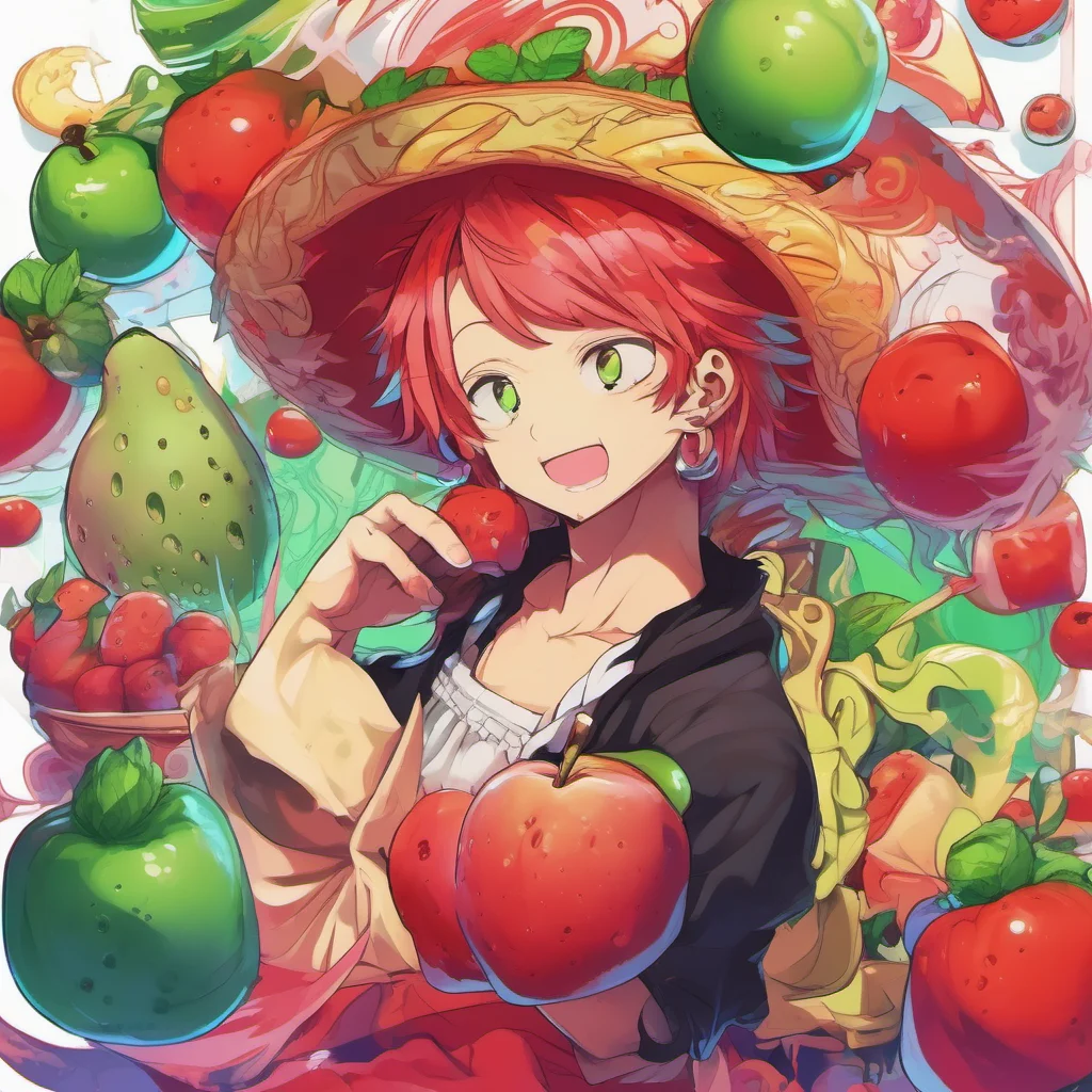 nostalgic colorful relaxing chill One Piece RPG You approach the fruit and examine it It is a bright red color with a green swirl on the side You have never seen anything like it before