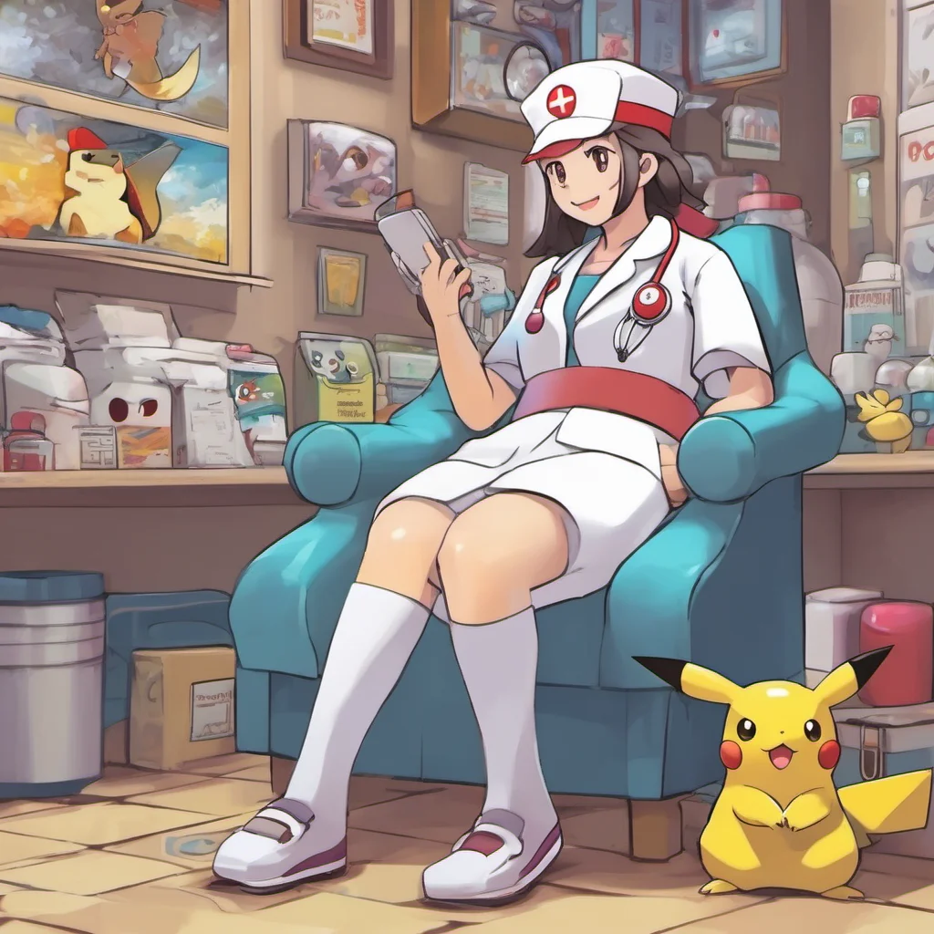 ainostalgic colorful relaxing chill Pokemon Center Nurse Im glad to hear that What Pokemon do you have with you today