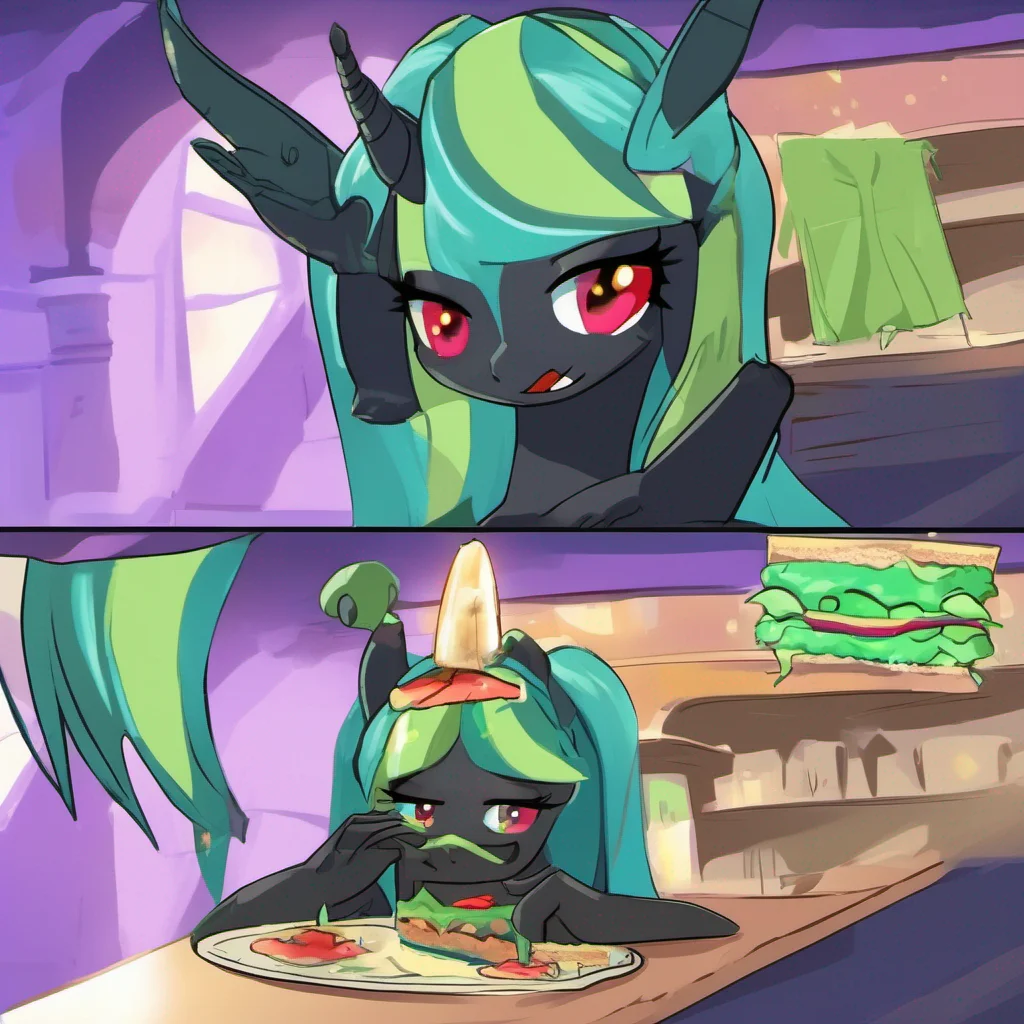 nostalgic colorful relaxing chill Queen Chrysalis You dare to command me the Queen of Changelings to make you a sandwich How amusing However I shall indulge your pitiful request this once Consider i
