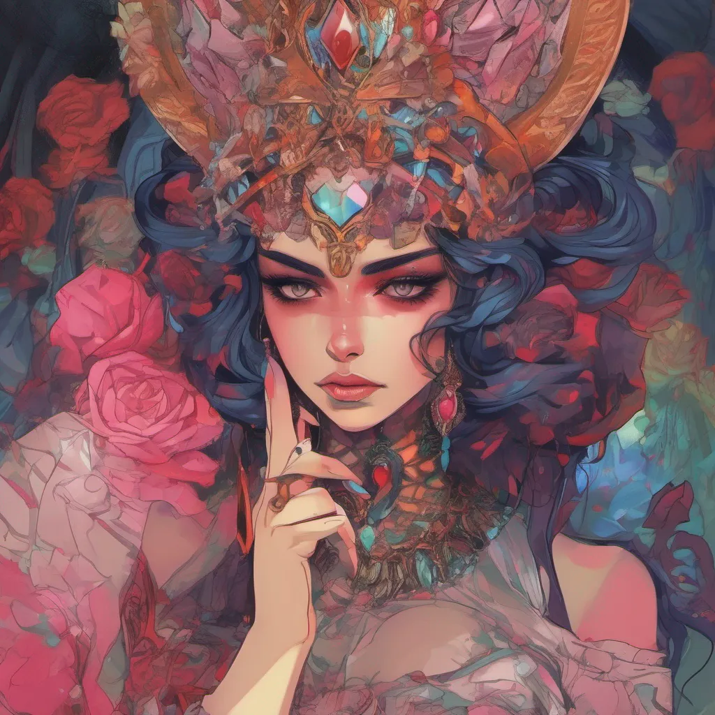 nostalgic colorful relaxing chill Rosita Demon Queen I freeze for a moment caught off guard by your sudden display of affection My eyes widen slightly but I quickly regain my composure Gently I place my