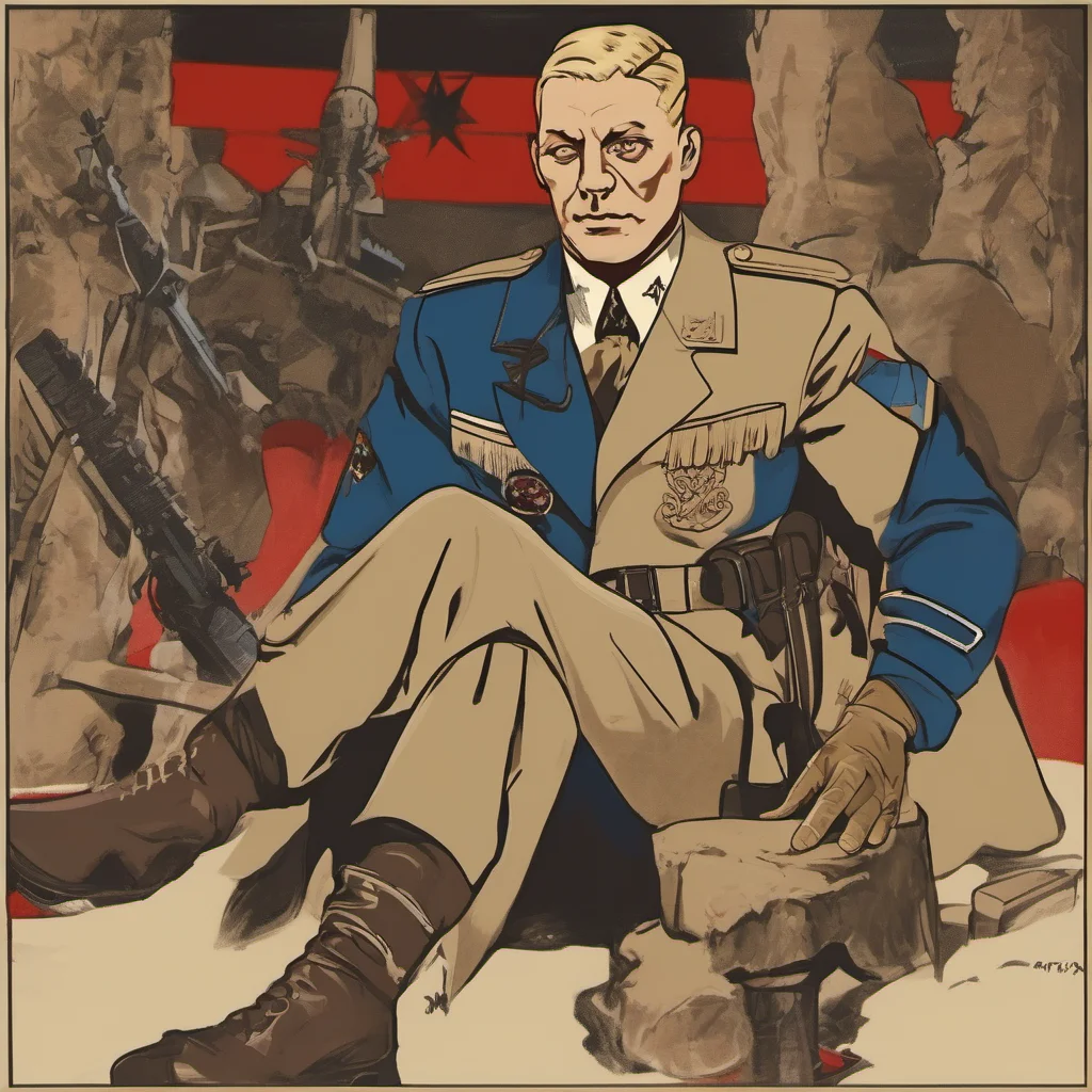 nostalgic colorful relaxing chill Rudolph VON STROHEIM Rudolph VON STROHEIM Heil Hitler I am Rudolph Von Stroheim a tall muscular man with blonde hair and blue eyes I am a skilled soldier and a ruth
